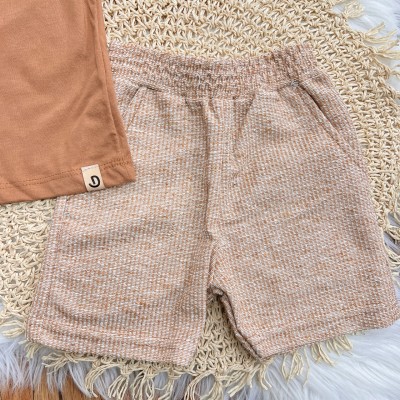 Conj. Camiseta Gola Polo e Bermuda em Linho - Ferrugem